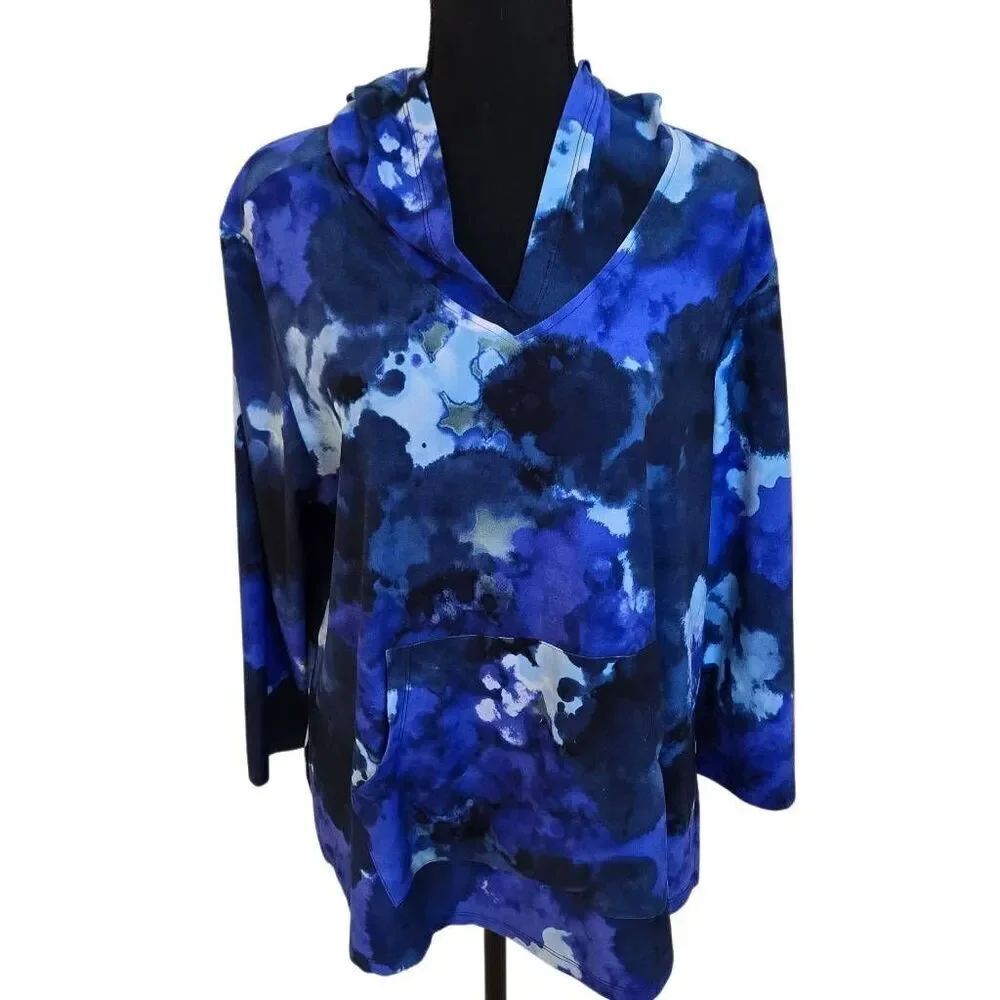 O.U.R.S. Womens Lightweight Blue Tie-Dye Pullover Long Sleeve Hoodie Large